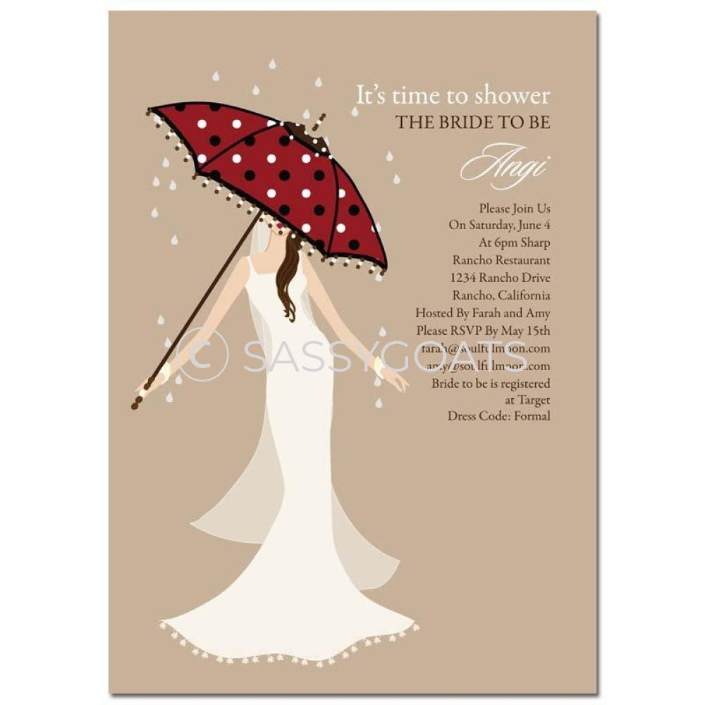 Bridal Shower Invitation - Umbrella Diva Brunette – Sassygoats, image size:1000x1000