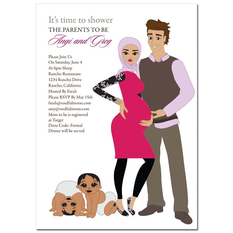 African American Twin Baby Shower Invitations