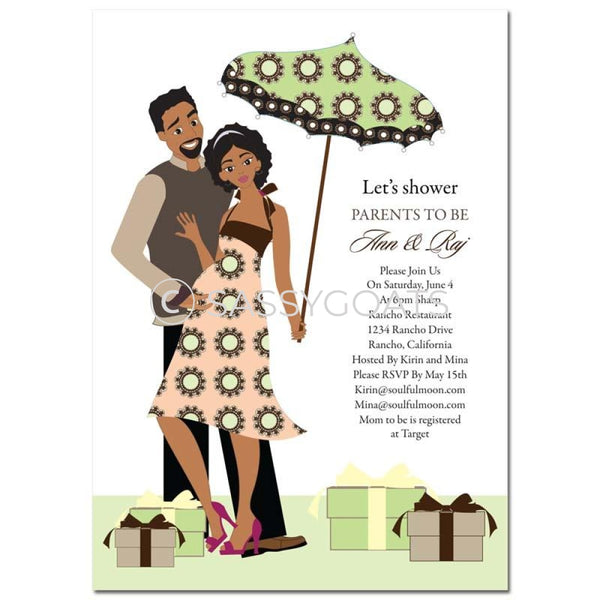 African American Baby Shower Invitation - Fancy Umbrella