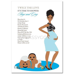 African American Baby Shower Invitation - Glam Mommy Twins