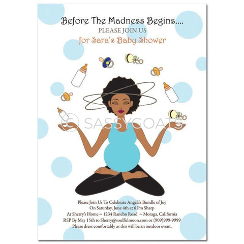 African American Baby Shower Invitation - Meditating Mommy