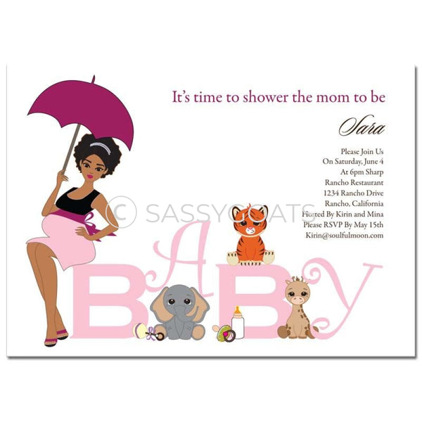 African American Baby Shower Invitation - Safari Animals