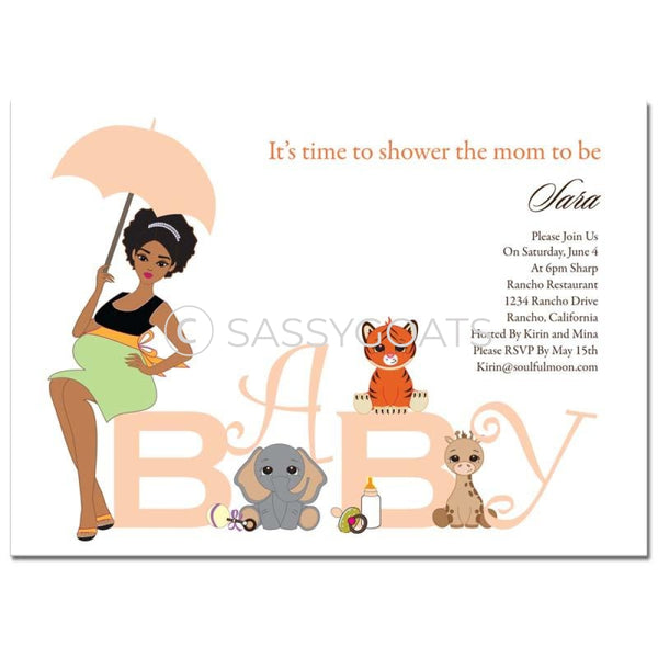 African American Baby Shower Invitation - Safari Animals