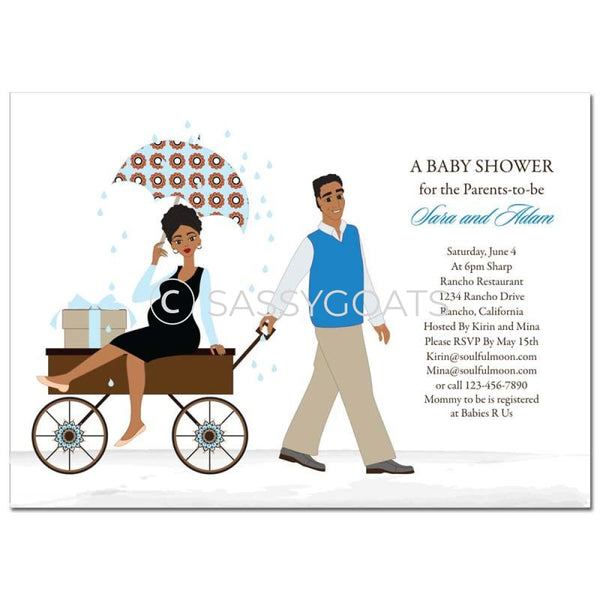 African American Baby Shower Invitation - Wagon Diva