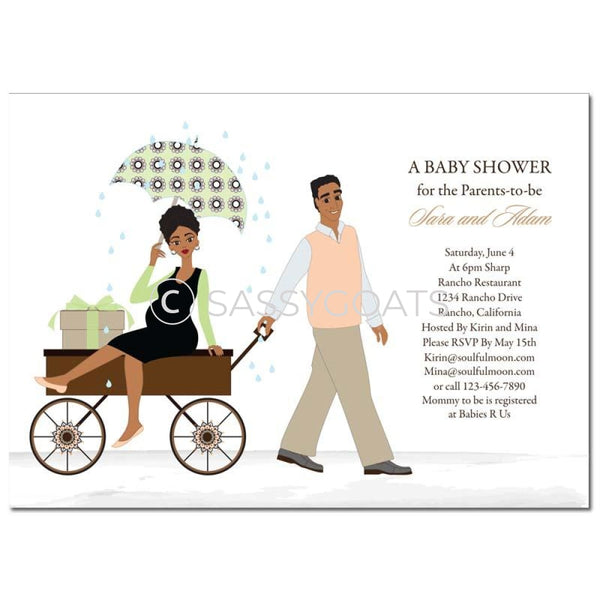 African American Baby Shower Invitation - Wagon Diva