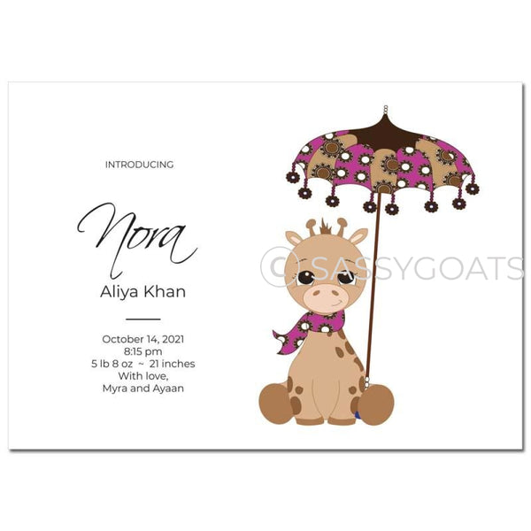 Baby Shower Announcement - Giraffe Umbrella