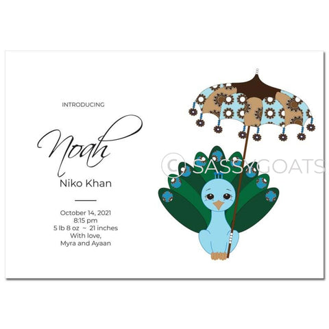 Baby Shower Announcement - Peacock Umbrella
