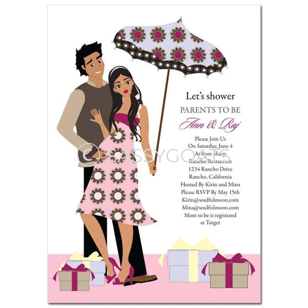 Baby Shower Invitation - Fancy Umbrella Brunette