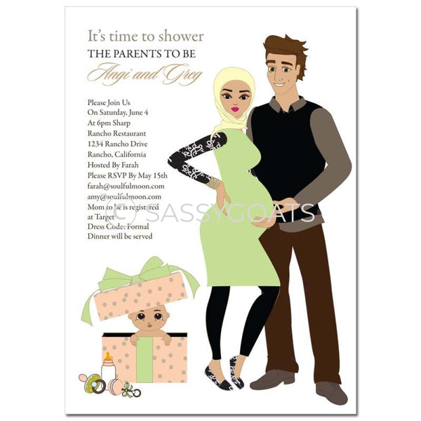 Baby Shower Invitation - Glam Couple Headscarf Hijab