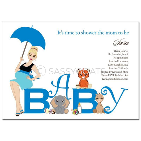 Baby Shower Invitation - Safari Animals Blonde