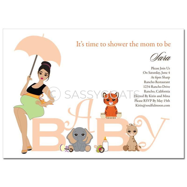 Baby Shower Invitation - Safari Animals Brunette