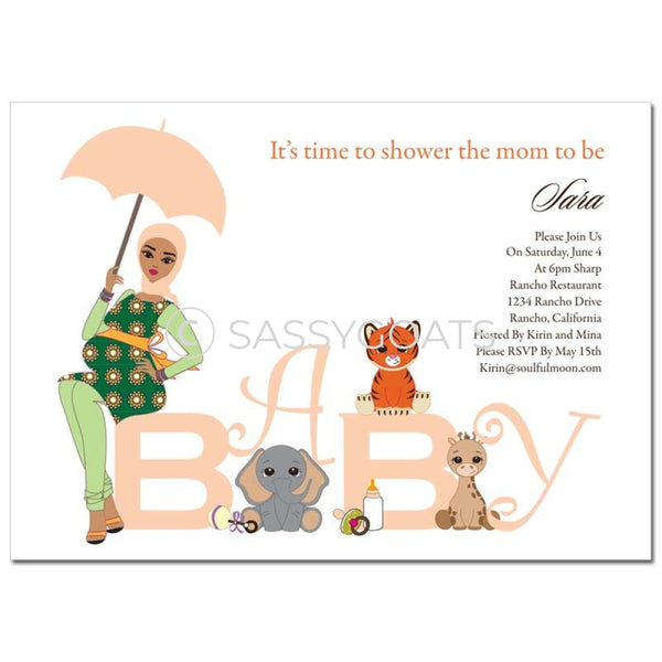 Baby Shower Invitation - Safari Animals Headscarf Hijab