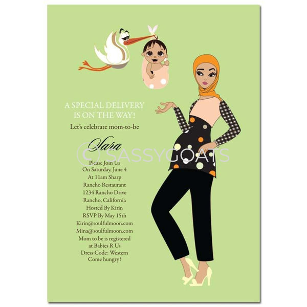 Baby Shower Invitation - Spring Delivery Headscarf Hijab