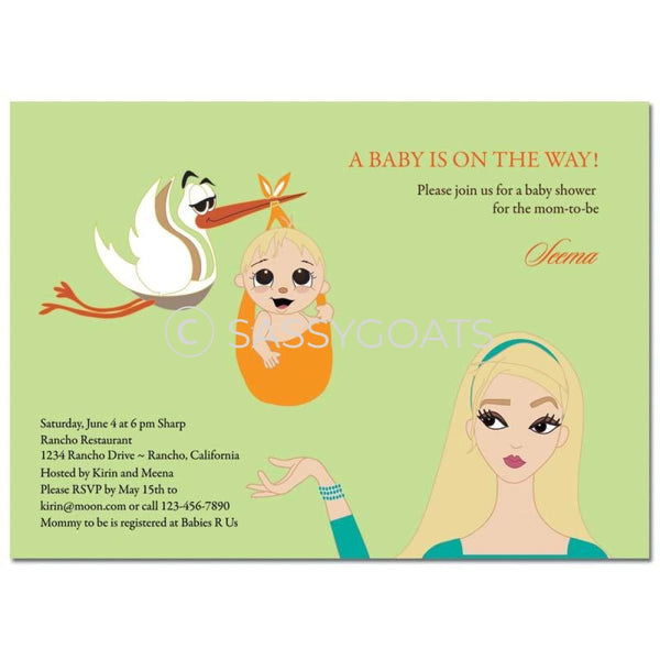 Baby Shower Invitation - Stork Mommy Blonde