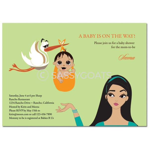 Baby Shower Invitation - Stork Mommy Brunette