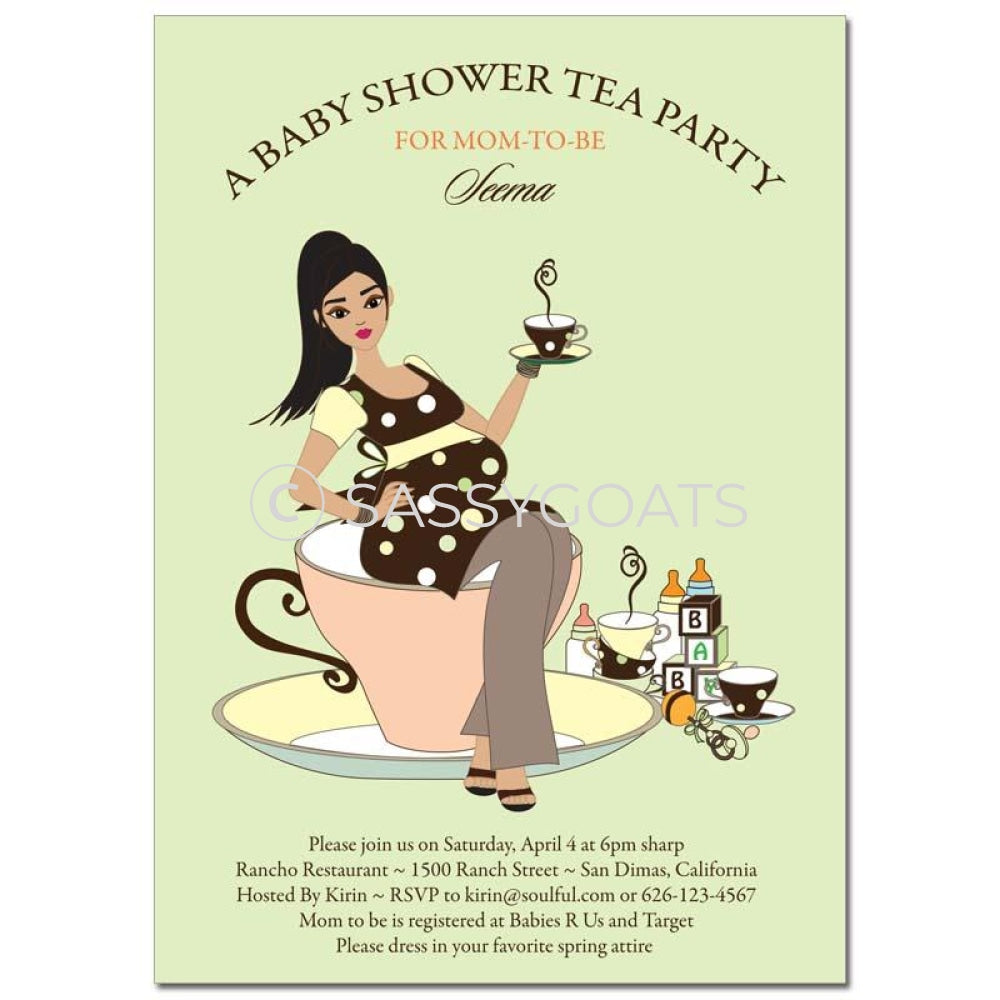 Baby Shower Invitation - Teacup Mommy Brunette