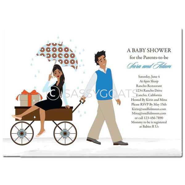Baby Shower Invitation - Wagon Diva Brunette