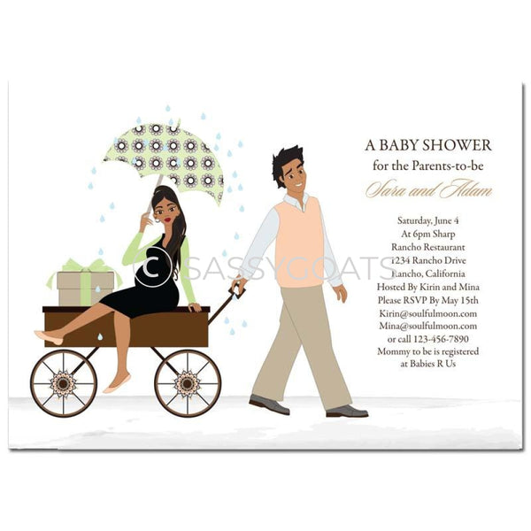 Baby Shower Invitation - Wagon Diva Brunette