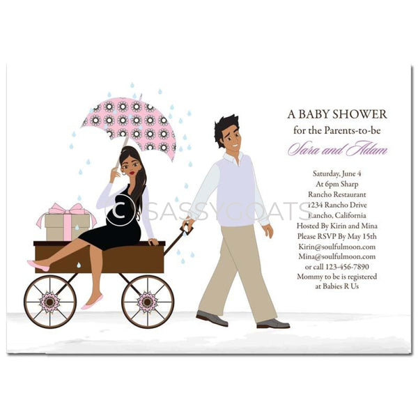 Baby Shower Invitation - Wagon Diva Brunette