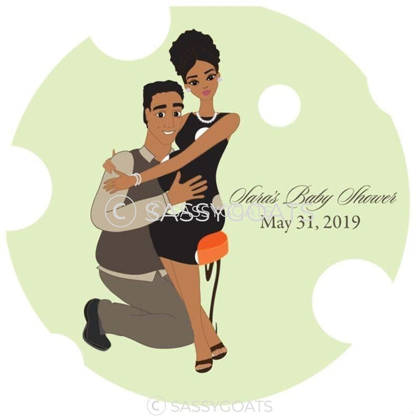 Baby Shower Party And Gift Stickers - Couple Hugs African American