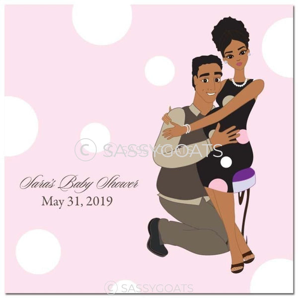 Baby Shower Party And Gift Stickers - Couple Hugs African American