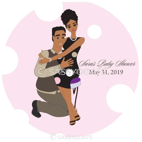 Baby Shower Party And Gift Stickers - Couple Hugs African American