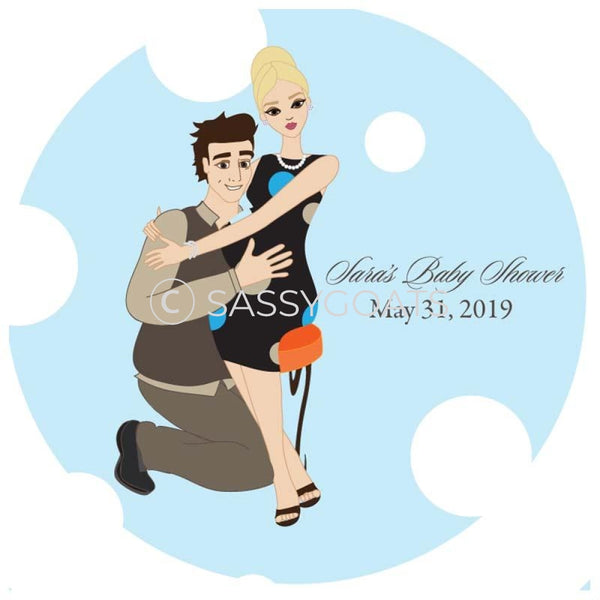 Baby Shower Party And Gift Stickers - Couple Hugs Blonde