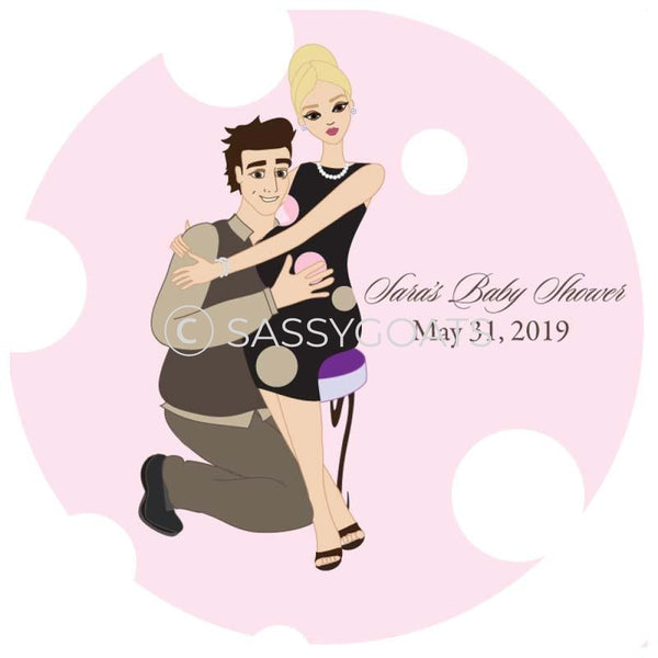 Baby Shower Party And Gift Stickers - Couple Hugs Blonde