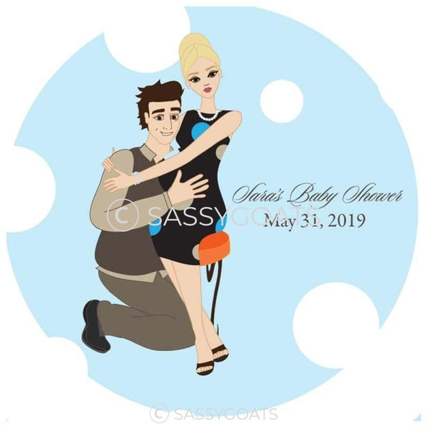 Baby Shower Party And Gift Stickers - Couple Hugs Blonde
