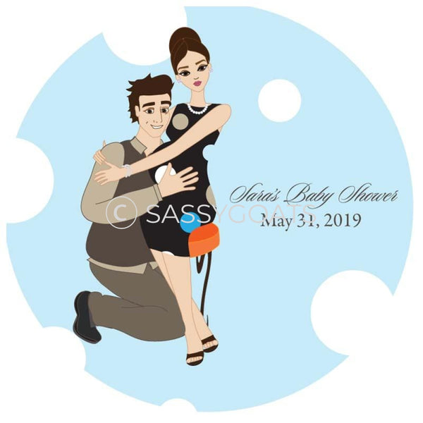 Baby Shower Party And Gift Stickers - Couple Hugs Brunette