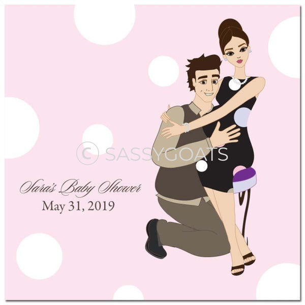 Baby Shower Party And Gift Stickers - Couple Hugs Brunette