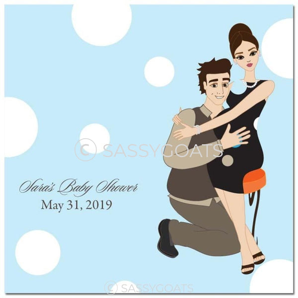 Baby Shower Party And Gift Stickers - Couple Hugs Brunette