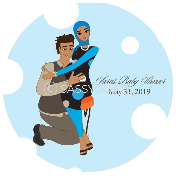 Baby Shower Party And Gift Stickers - Couple Hugs Headscarf Hijab