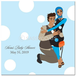 Baby Shower Party And Gift Stickers - Couple Hugs Headscarf Hijab