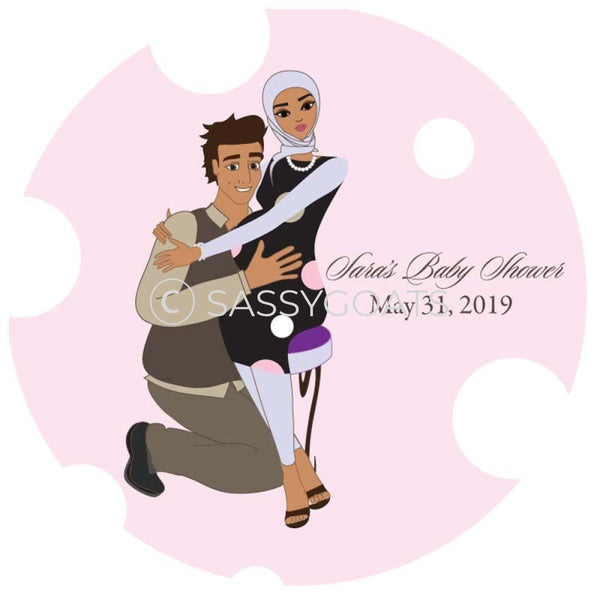Baby Shower Party And Gift Stickers - Couple Hugs Headscarf Hijab