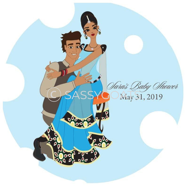 Baby Shower Party And Gift Stickers - Couple Hugs South Asian