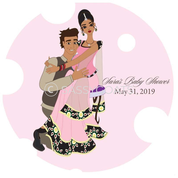 Baby Shower Party And Gift Stickers - Couple Hugs South Asian