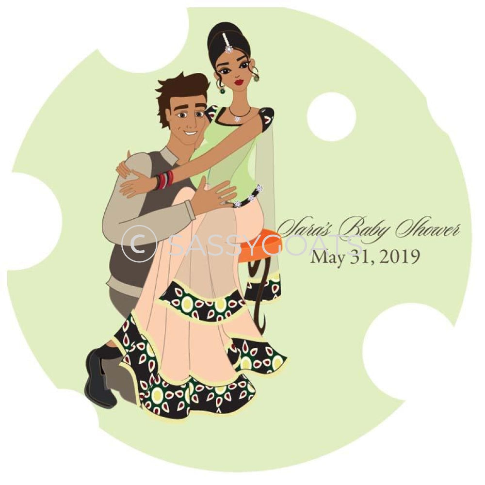 Baby Shower Party And Gift Stickers - Couple Hugs South Asian
