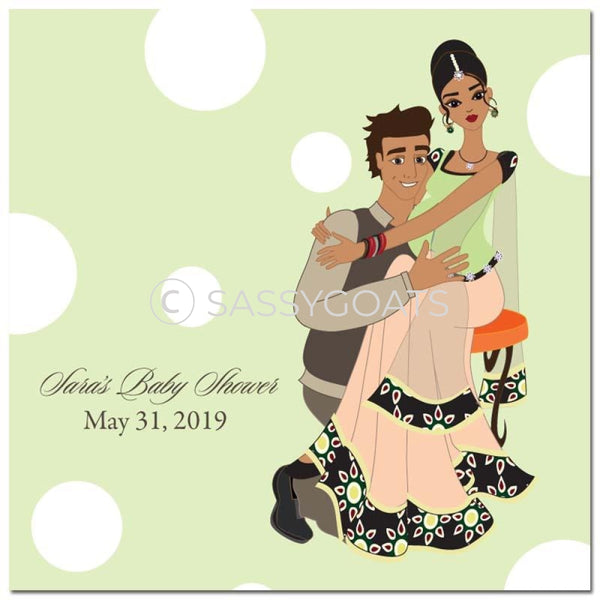 Baby Shower Party And Gift Stickers - Couple Hugs South Asian