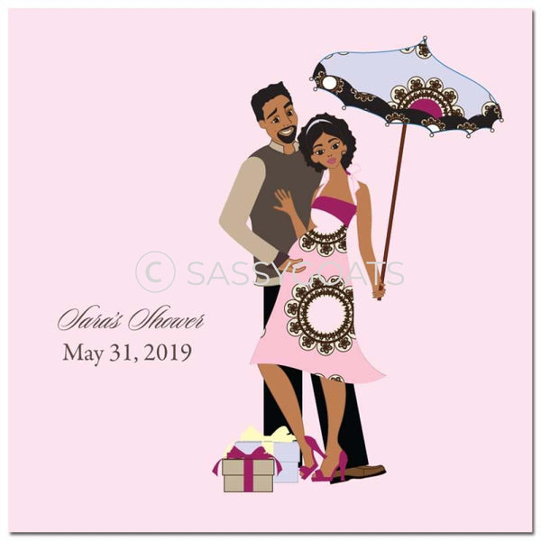 Baby Shower Party And Gift Stickers - Fancy Umbrella African American