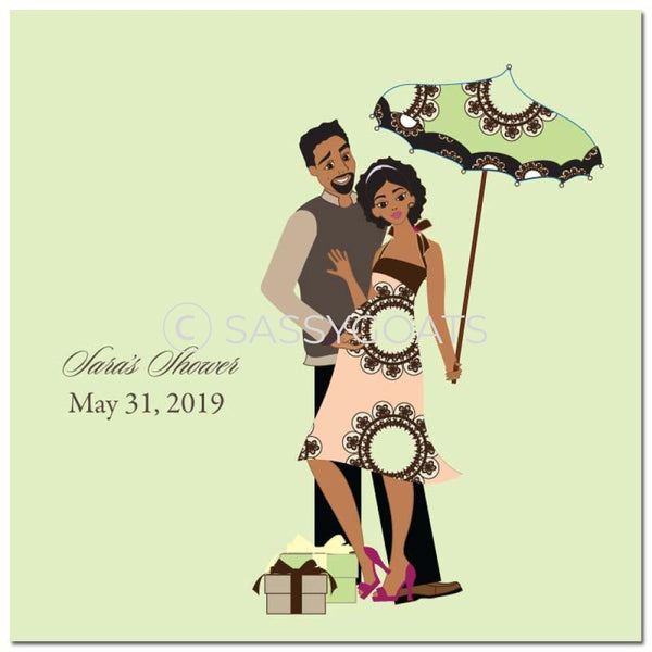 Baby Shower Party And Gift Stickers - Fancy Umbrella African American
