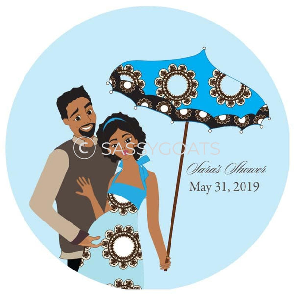 Baby Shower Party And Gift Stickers - Fancy Umbrella African American