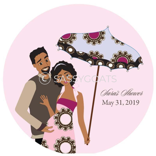 Baby Shower Party And Gift Stickers - Fancy Umbrella African American