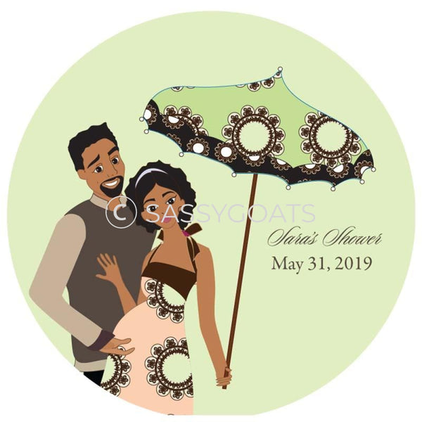 Baby Shower Party And Gift Stickers - Fancy Umbrella African American