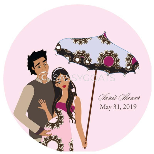 Baby Shower Party And Gift Stickers - Fancy Umbrella Brunette