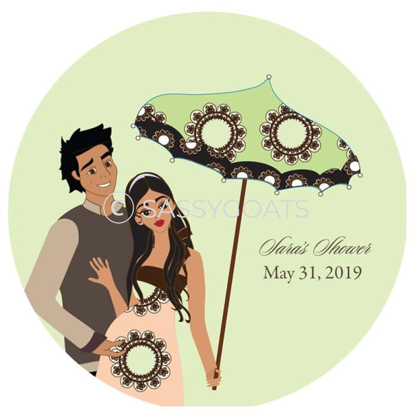 Baby Shower Party And Gift Stickers - Fancy Umbrella Brunette