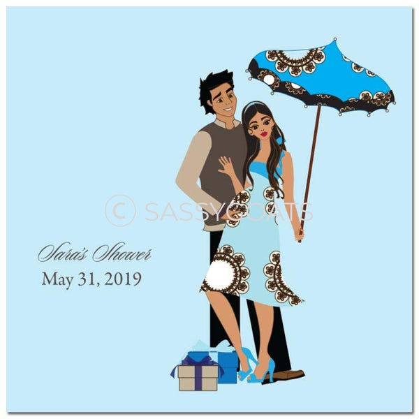 Baby Shower Party And Gift Stickers - Fancy Umbrella Brunette