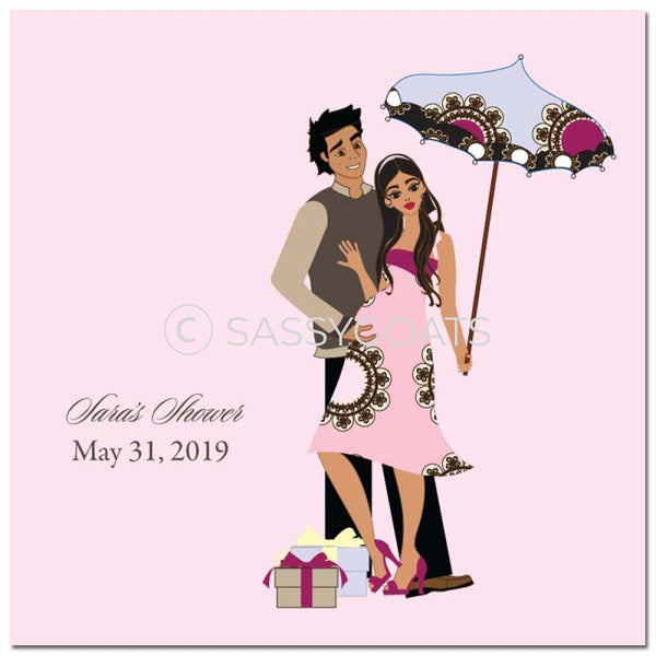 Baby Shower Party And Gift Stickers - Fancy Umbrella Brunette