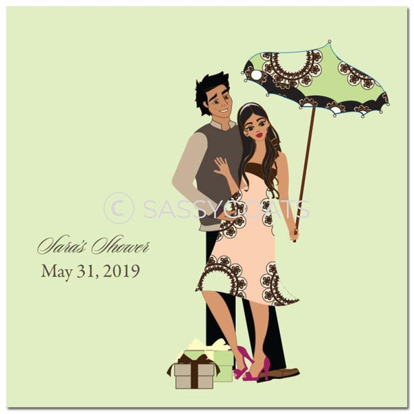 Baby Shower Party And Gift Stickers - Fancy Umbrella Brunette