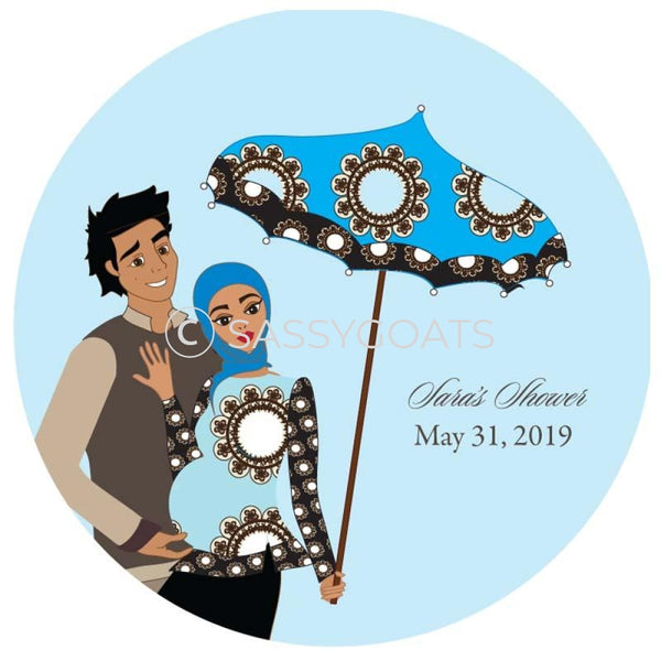 Baby Shower Party And Gift Stickers - Fancy Umbrella Headscarf Hijab